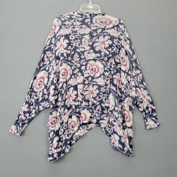 Abercrombie Fitch Cardigan Sweater Women One Size Blue Stretch Preppy Floral Top - Picture 3 of 9